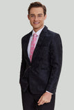 Svart Jacquard Satin Hached Lapel Blazer