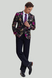 Svart Jacquard Satin Hached Lapel Blazer Herr