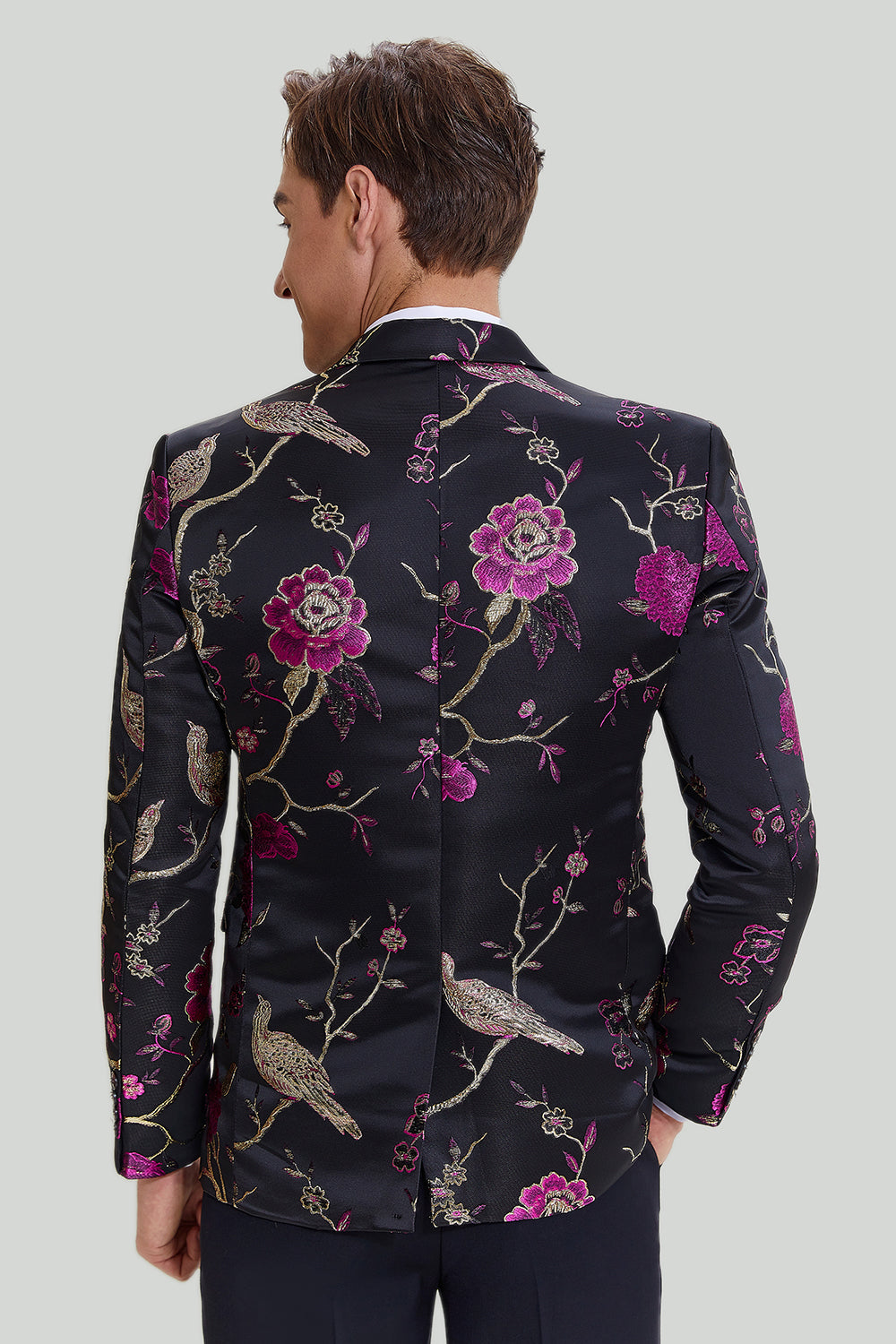 Svart Jacquard Satin Hached Lapel Blazer Herr