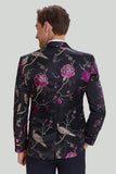 Svart Jacquard Satin Hached Lapel Blazer Herr