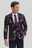 Svart Jacquard Satin Hached Lapel Blazer Herr