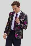 Svart Jacquard Satin Hached Lapel Blazer Herr