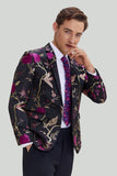 Svart Jacquard Satin Hached Lapel Blazer Herr