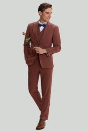 Tan Notched Lapel 3-Delat Enkelknäppt Kostym Set