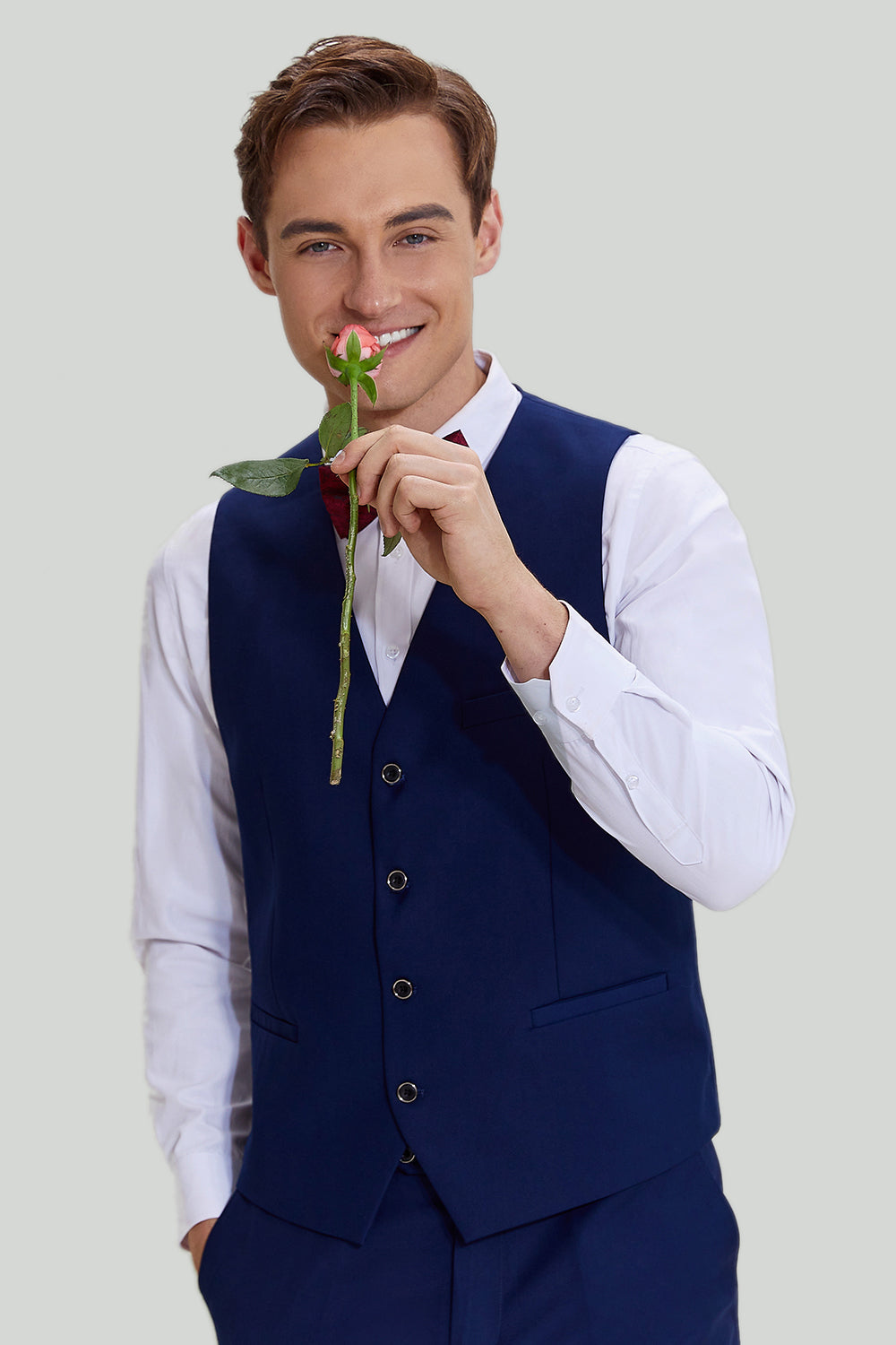 Marinblå 3-Delat One Button Slim Fit Kostym Set