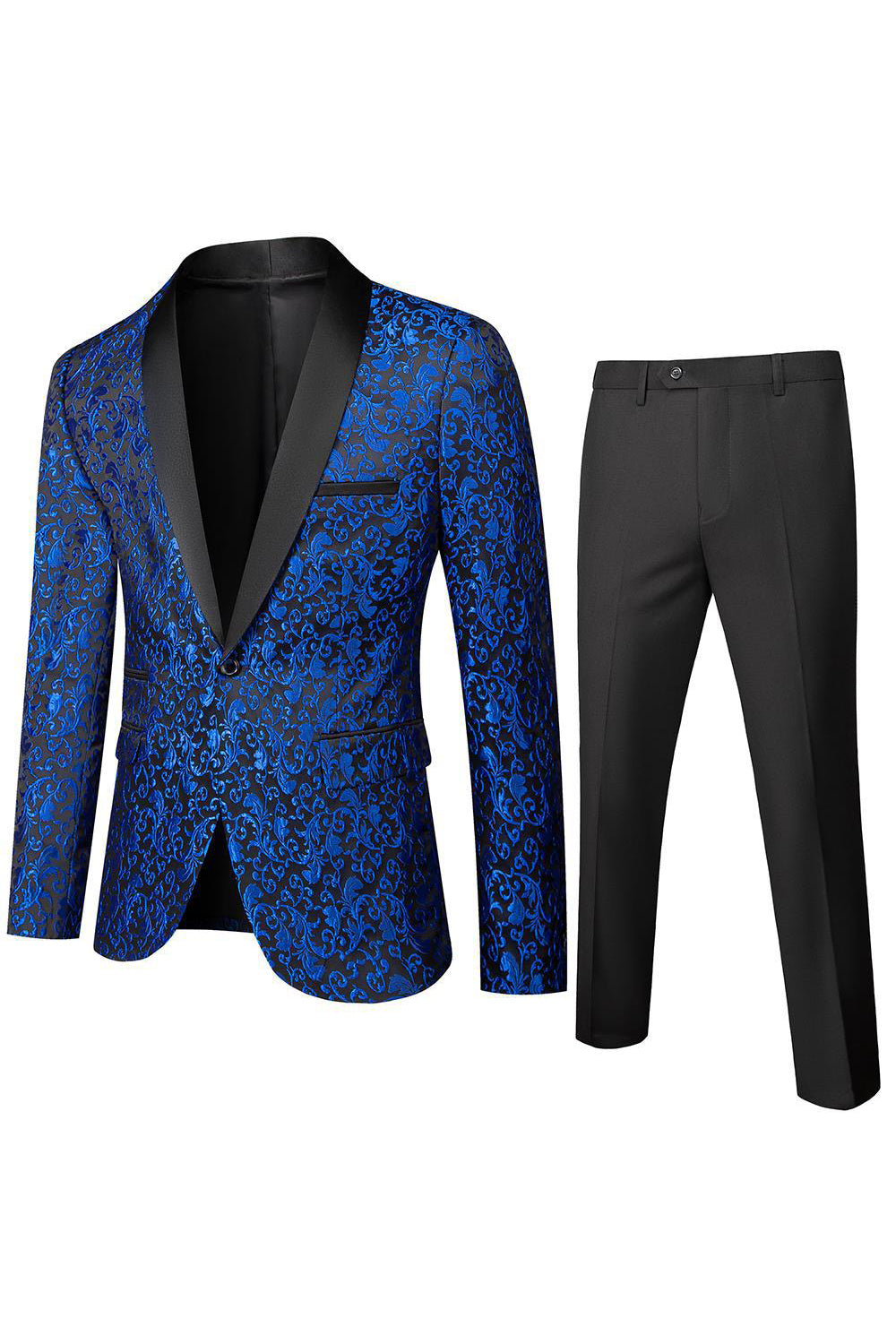 Svart Jacquard Sjal Lapel 2 Stycken Kostym Herr