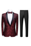 Svart Jacquard Sjal Lapel 2 Stycken Kostym Herr