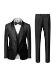 Svart Sjal Lapel Jacquard 3 Stycken Kostym Herr
