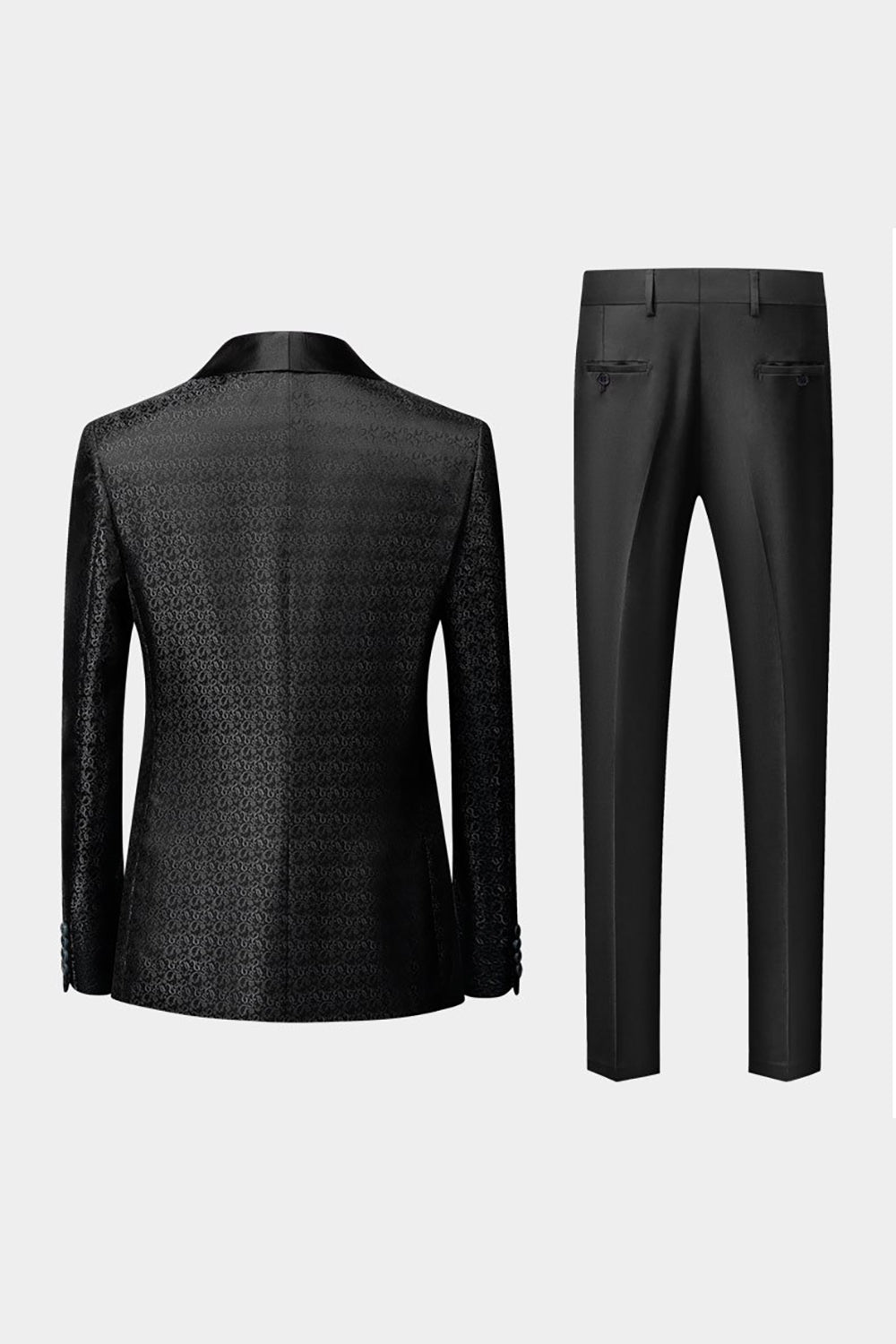 Svart Sjal Lapel Jacquard 3 Stycken Kostym Herr