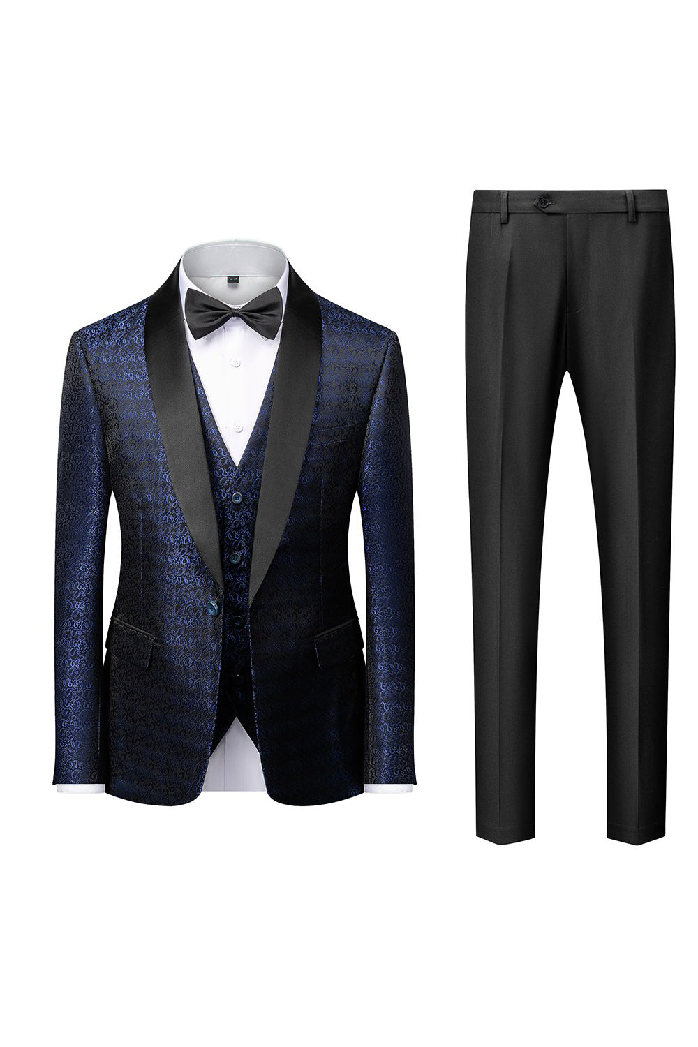 Svart Sjal Lapel Jacquard 3 Stycken Kostym Herr