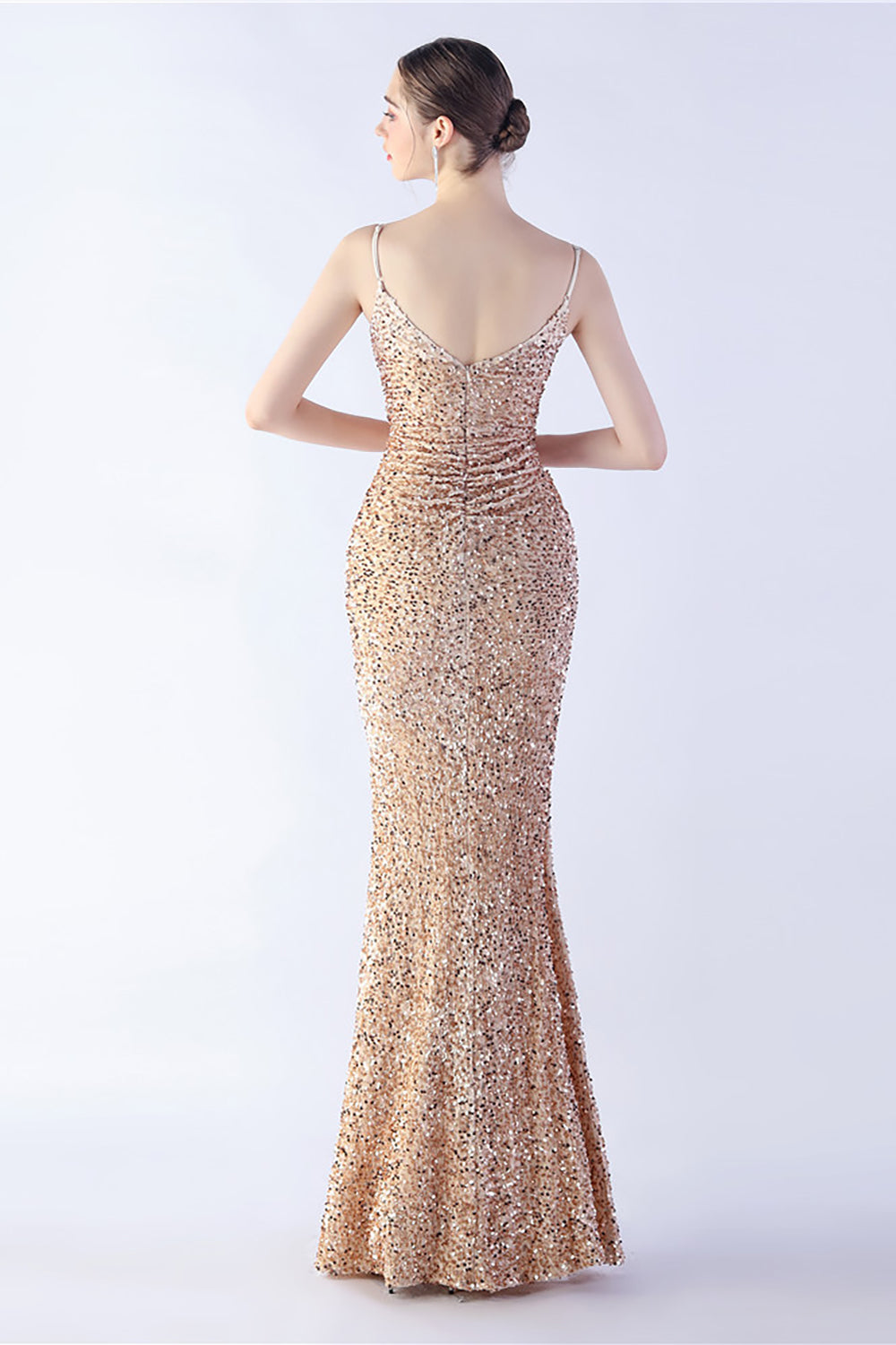 Glitter Mermaid Spaghetti Straps Pärlstav Symphony Svart Formell Klänning Med Sidoslits