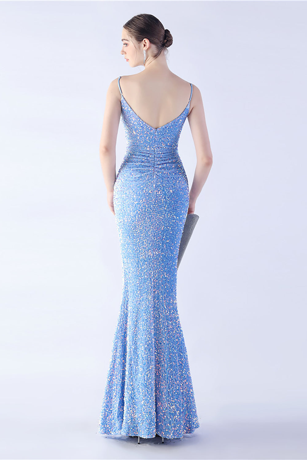 Glitter Mermaid Spaghetti Straps Pärlstav Symphony Svart Formell Klänning Med Sidoslits