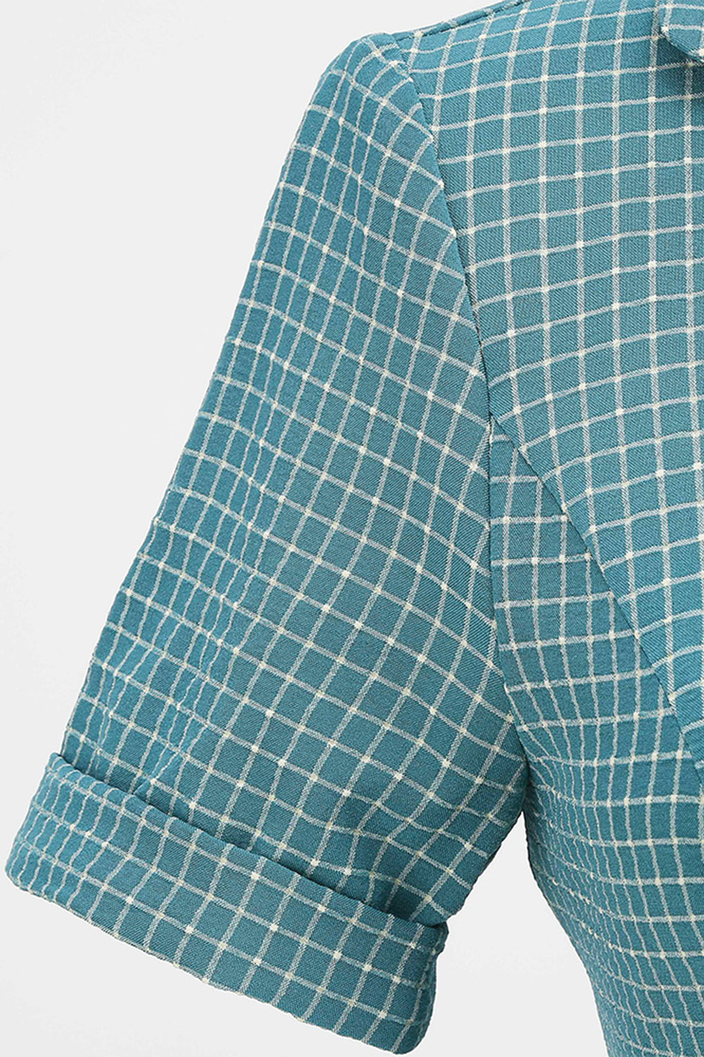 Vintage V-ringning Blå Rutig 50 Tals Klänning