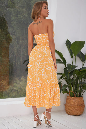 Gul axelbandslös Sommarklänning