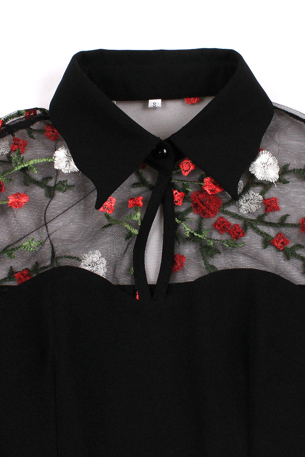 Svarta långa ärmar Halloween klänning med broderi