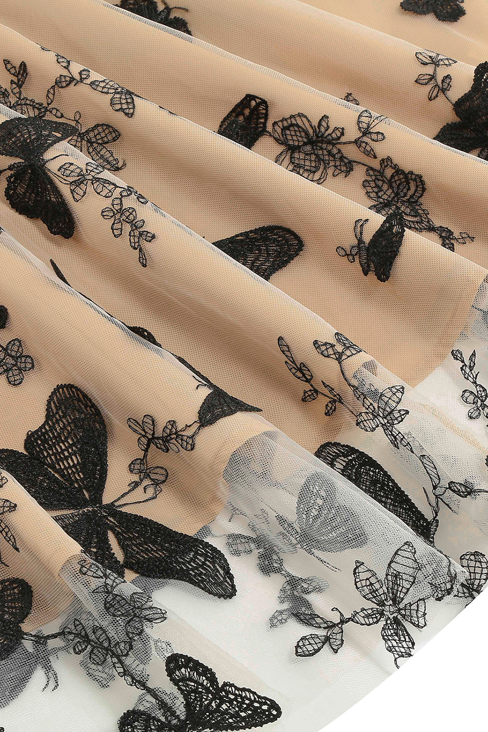 Svart V-ringning Vintage 50 tals klänning med applikationer