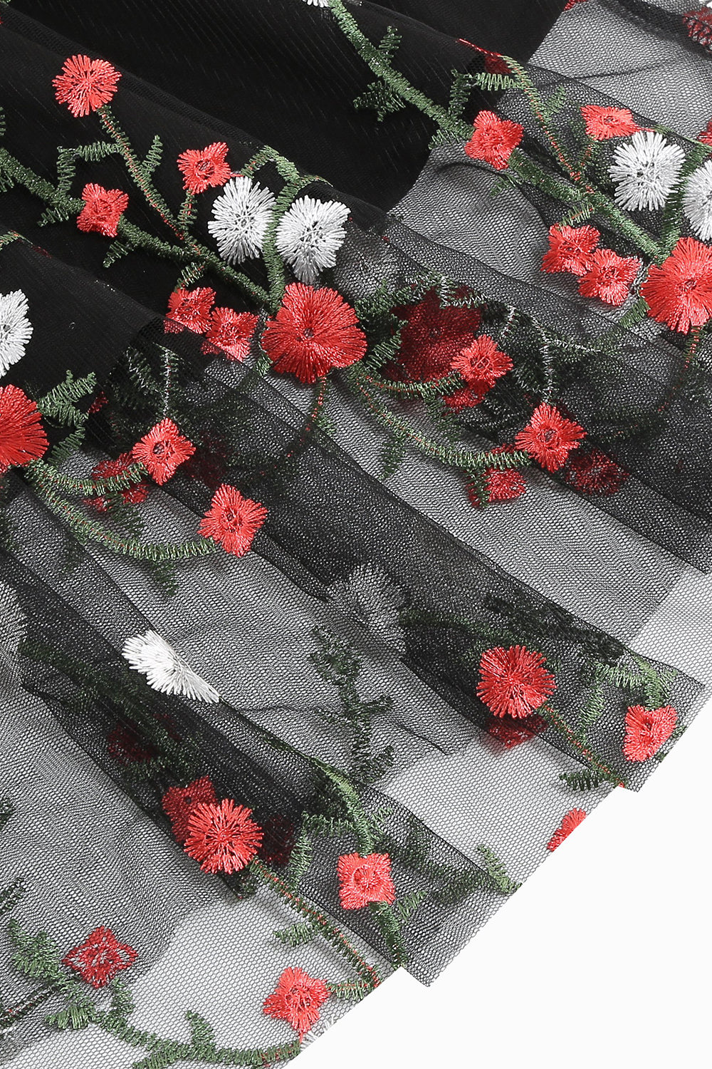 Svart Vintage 50 Tals Klänning Med Broderi