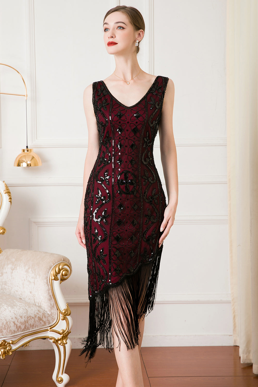 Svart paljettklänning från 20 Tals Klänning med fransar