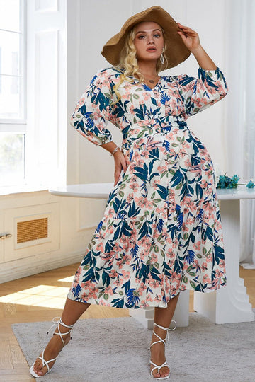 Blå blomma långa ärmar Casual klänning