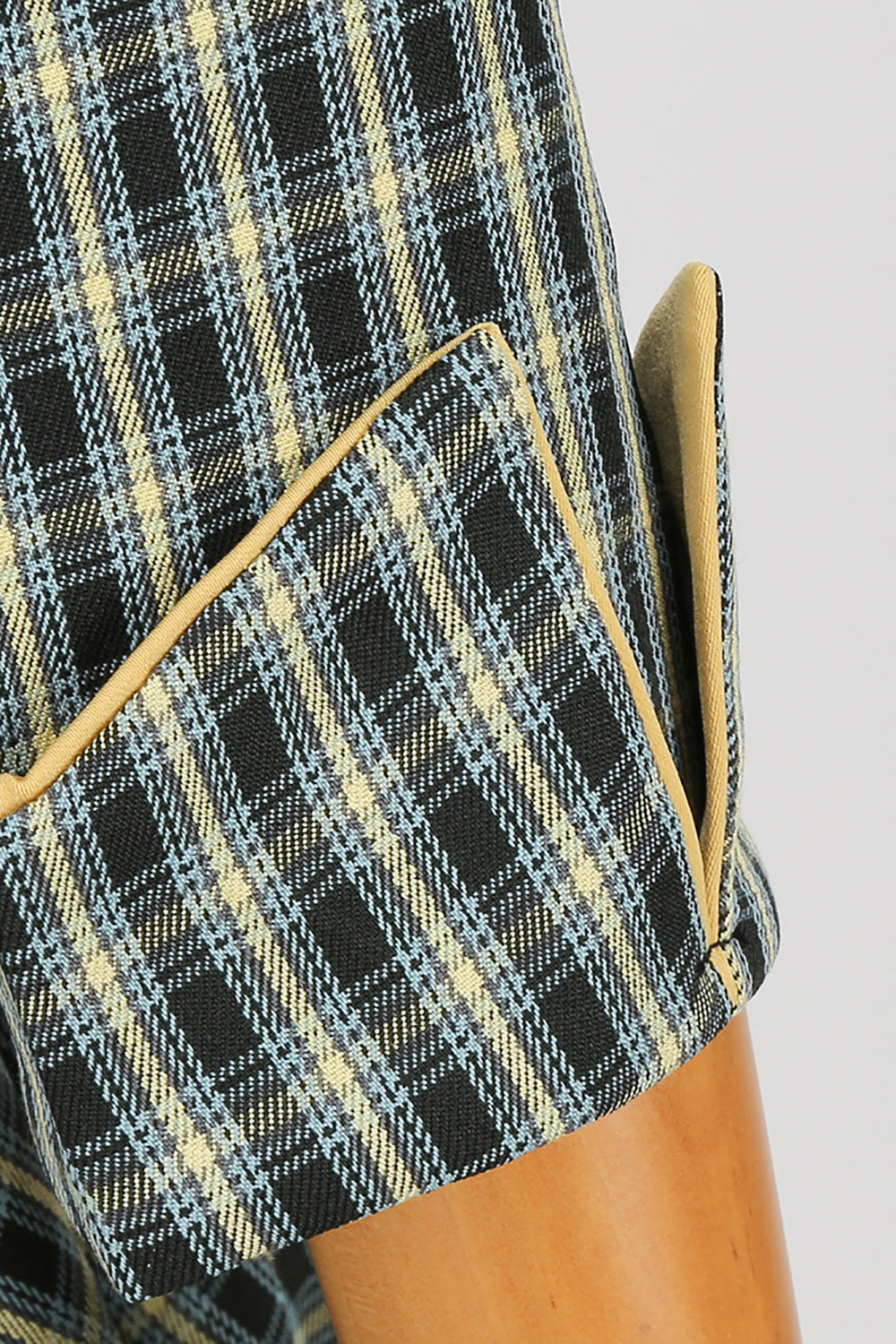 A-linje V-ringning Grön Grid 50 Tals Klänning med 3/4 ärmar