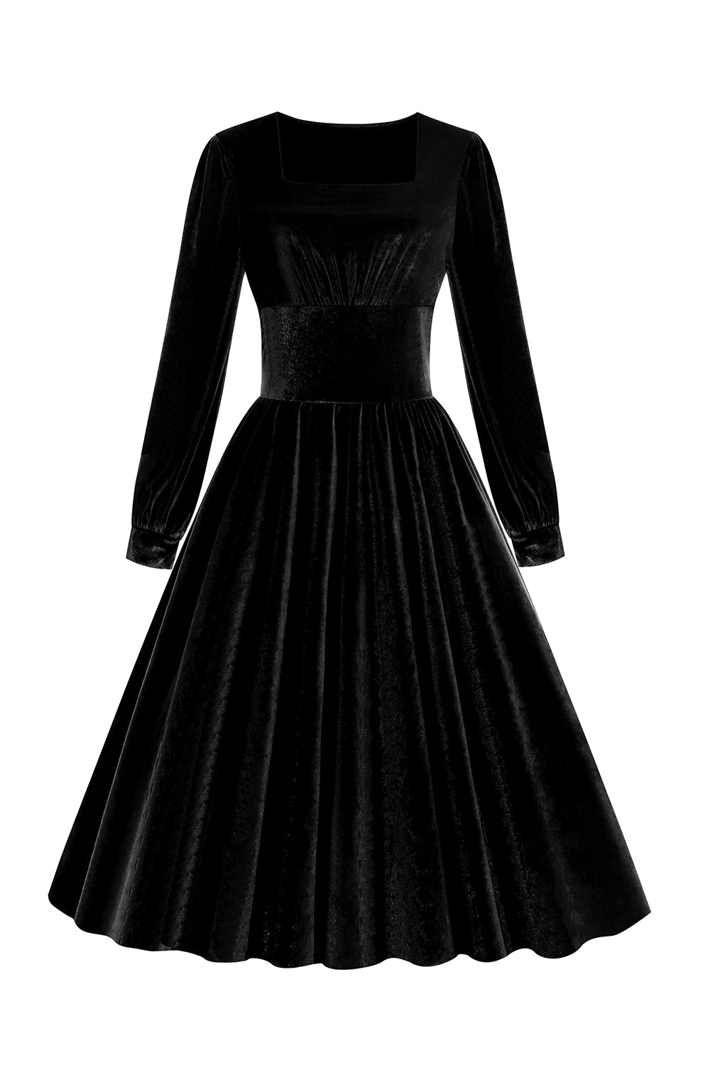 Svarta Långärmade Sammet Vintage Klänning