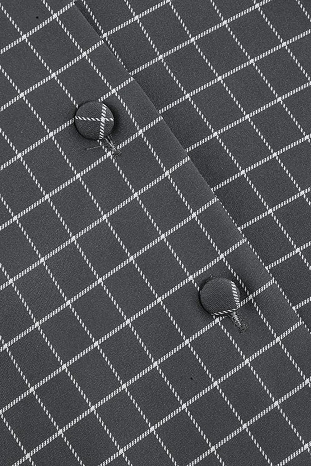 Grå rutig lapel hals vintage klänning