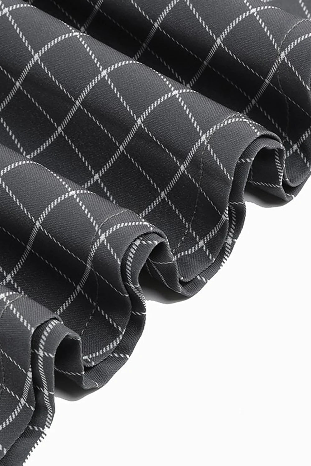 Grå rutig lapel hals vintage klänning