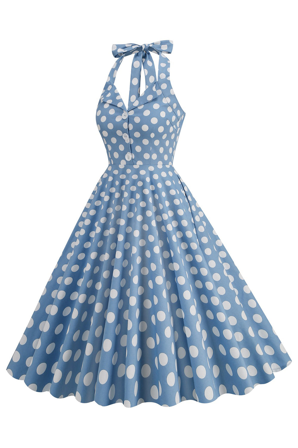 Hepburn Style Polka prickar blå 1950-talsklänning