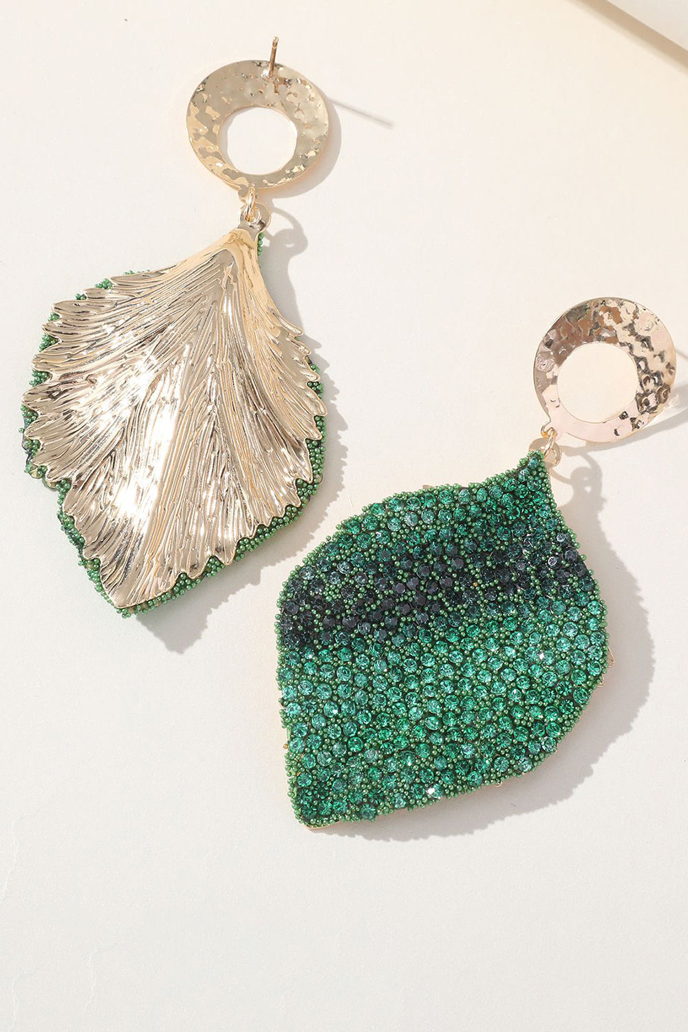 Löv Alloy Strass Geometriska Örhängen