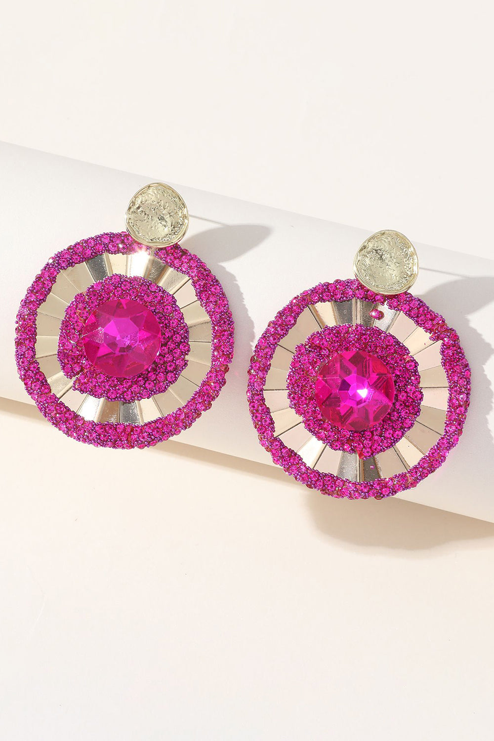 Alloy Strass Fuchsia Runda Örhängen
