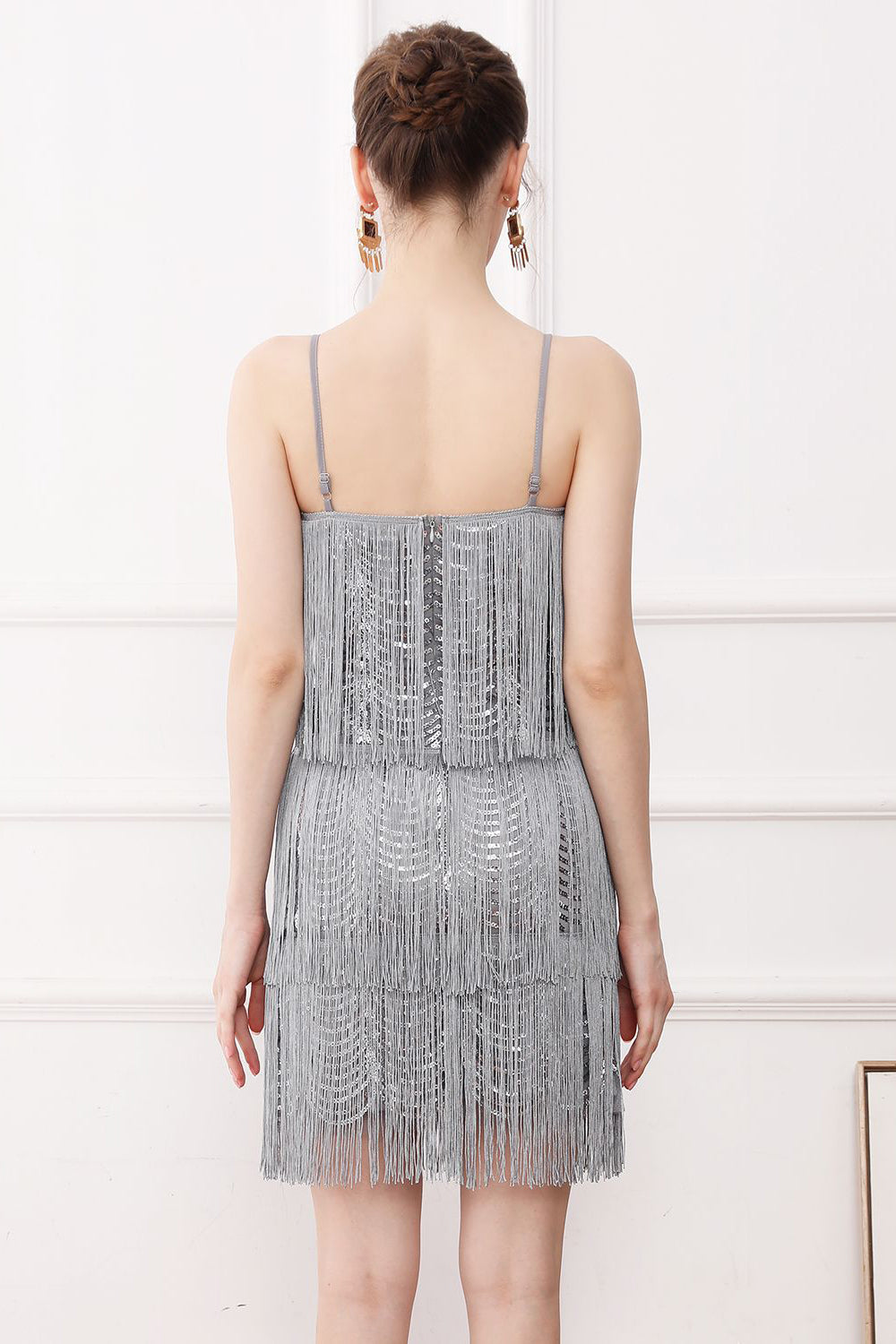 Svart Spaghettiband 1920 Tals Klänning Med Fransar