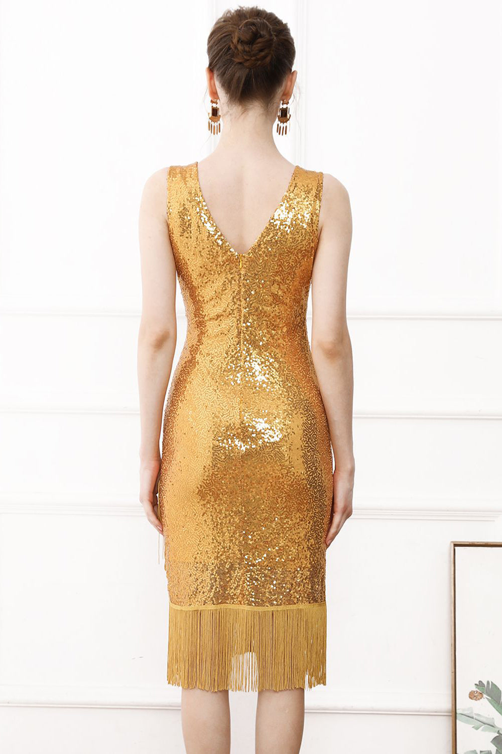 Paljetter Glitter Svart 1920-Tals Klänning med fransar