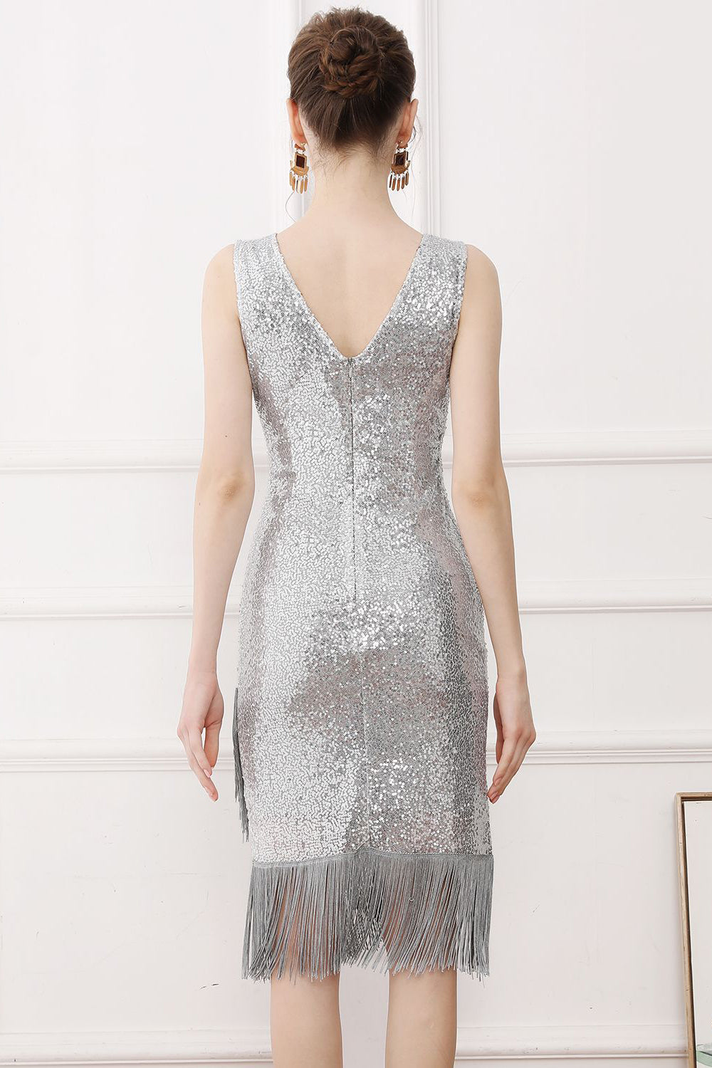 Paljetter Glitter Svart 1920-Tals Klänning med fransar