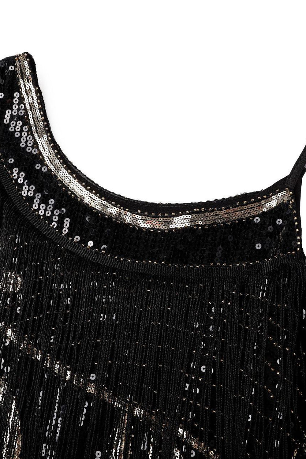 Svart En Axel 1920-Tals Klänning med Fransar