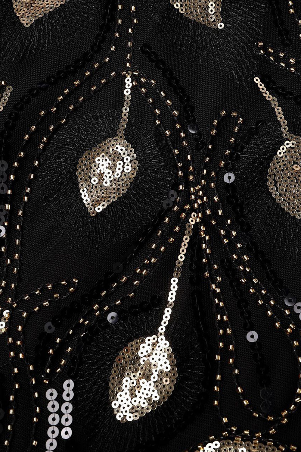 Svart En Axel 1920-Tals Klänning med Fransar