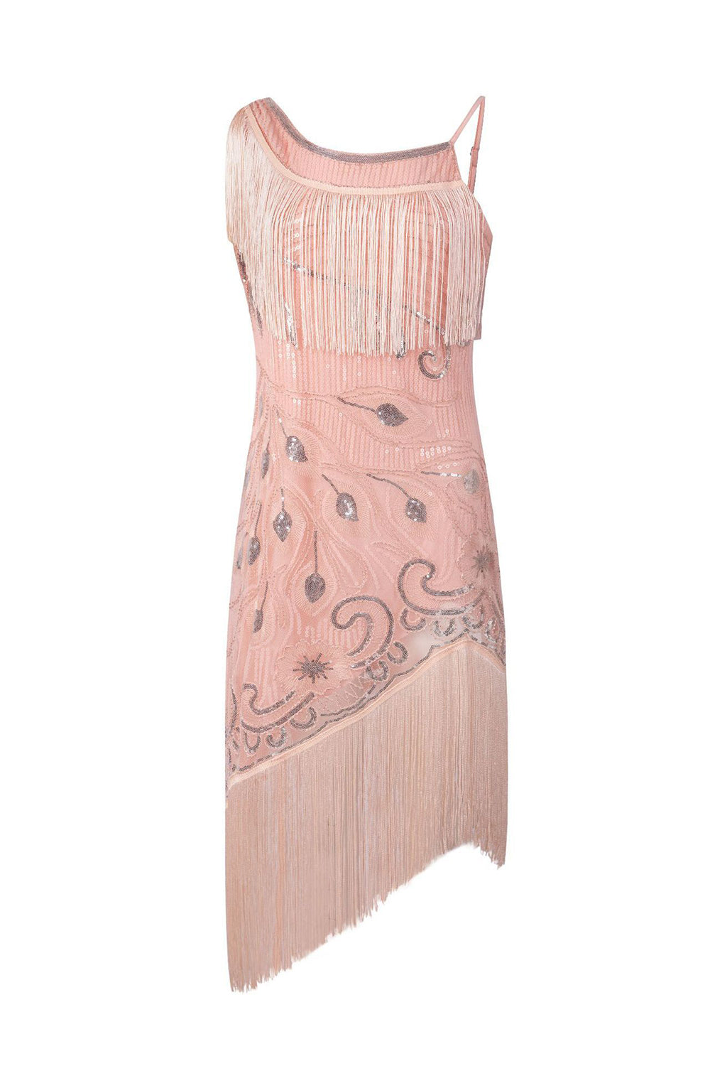 Svart En Axel 1920-Tals Klänning med Fransar