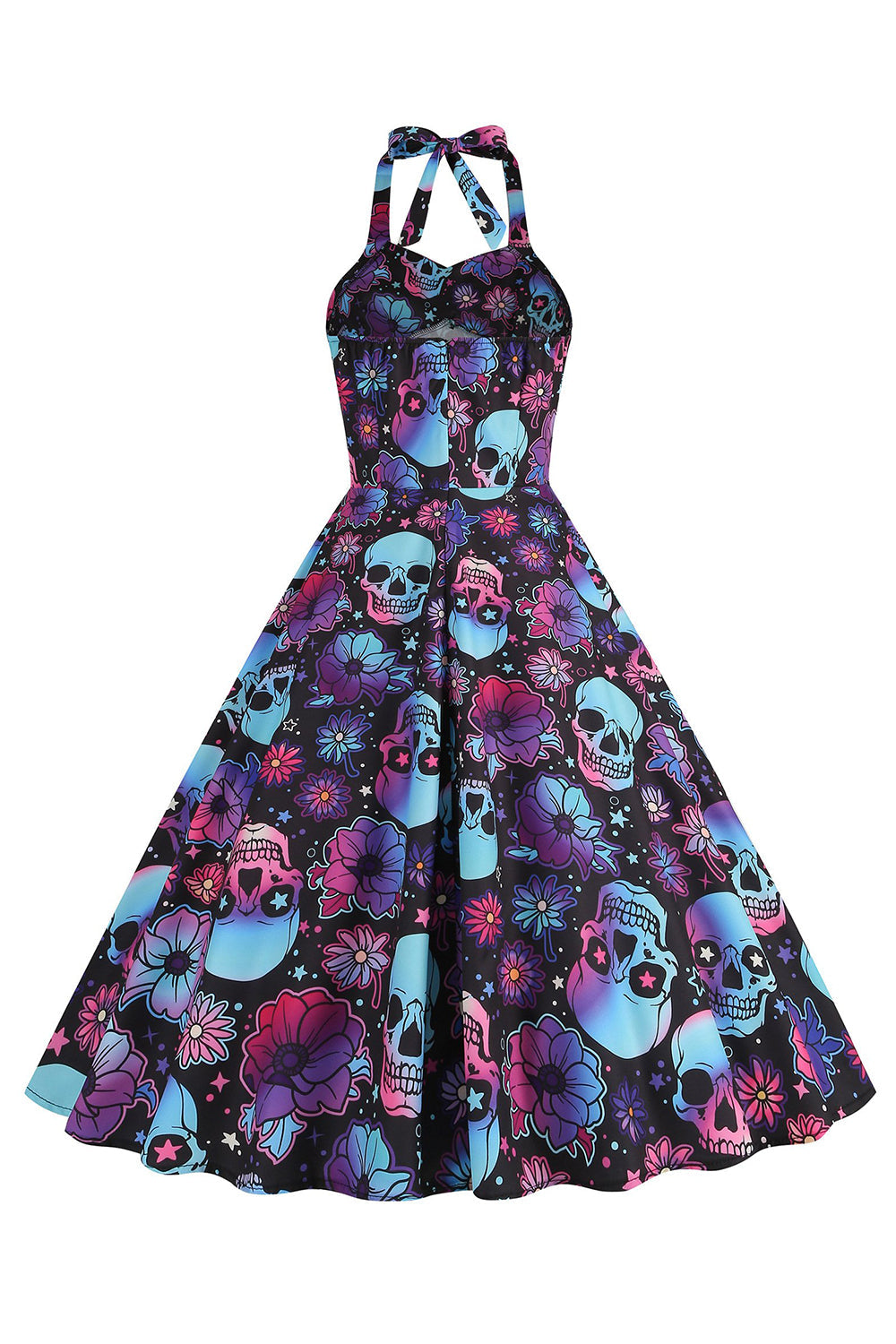 Halloween Svart Grimma Pumpa Tryckt 1950-Tals Klänning