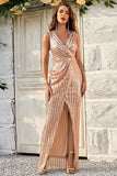 Champagne Sheath Glittrande Balklänning med Slits