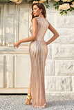 Champagne Sheath Glittrande Balklänning med Slits