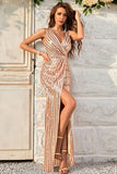 Champagne Sheath Glittrande Balklänning med Slits