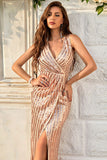 Champagne Sheath Glittrande Balklänning med Slits