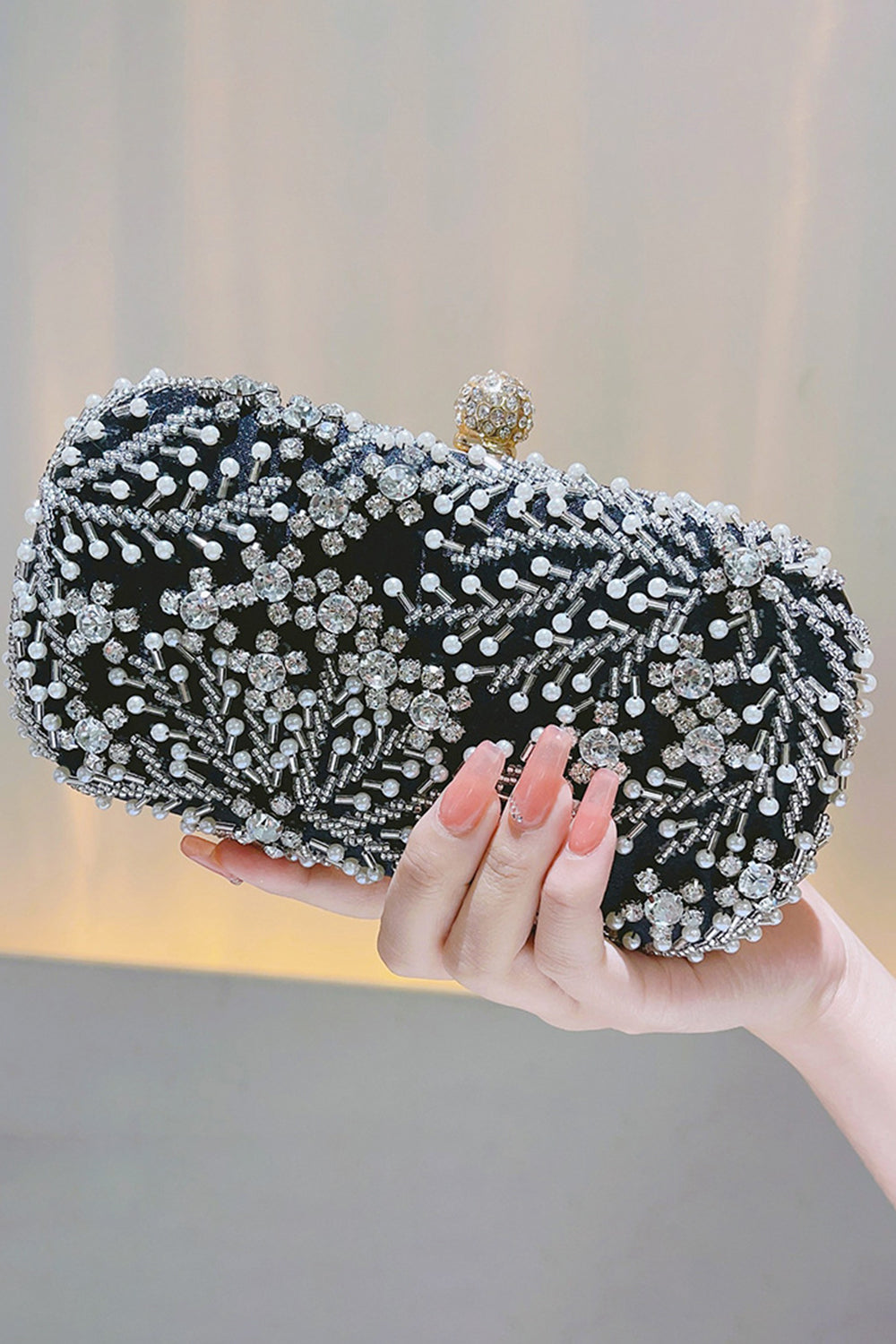 Glittrande svart strass pärlstav Party Clutch