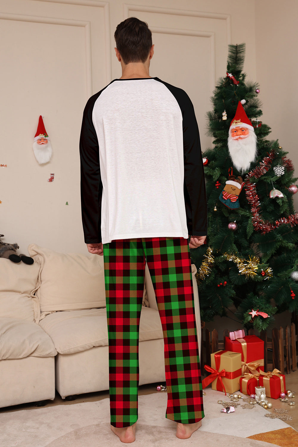 Jul Familj Svart Vit Rådjur Tryckt Rutig Pyjamas Set