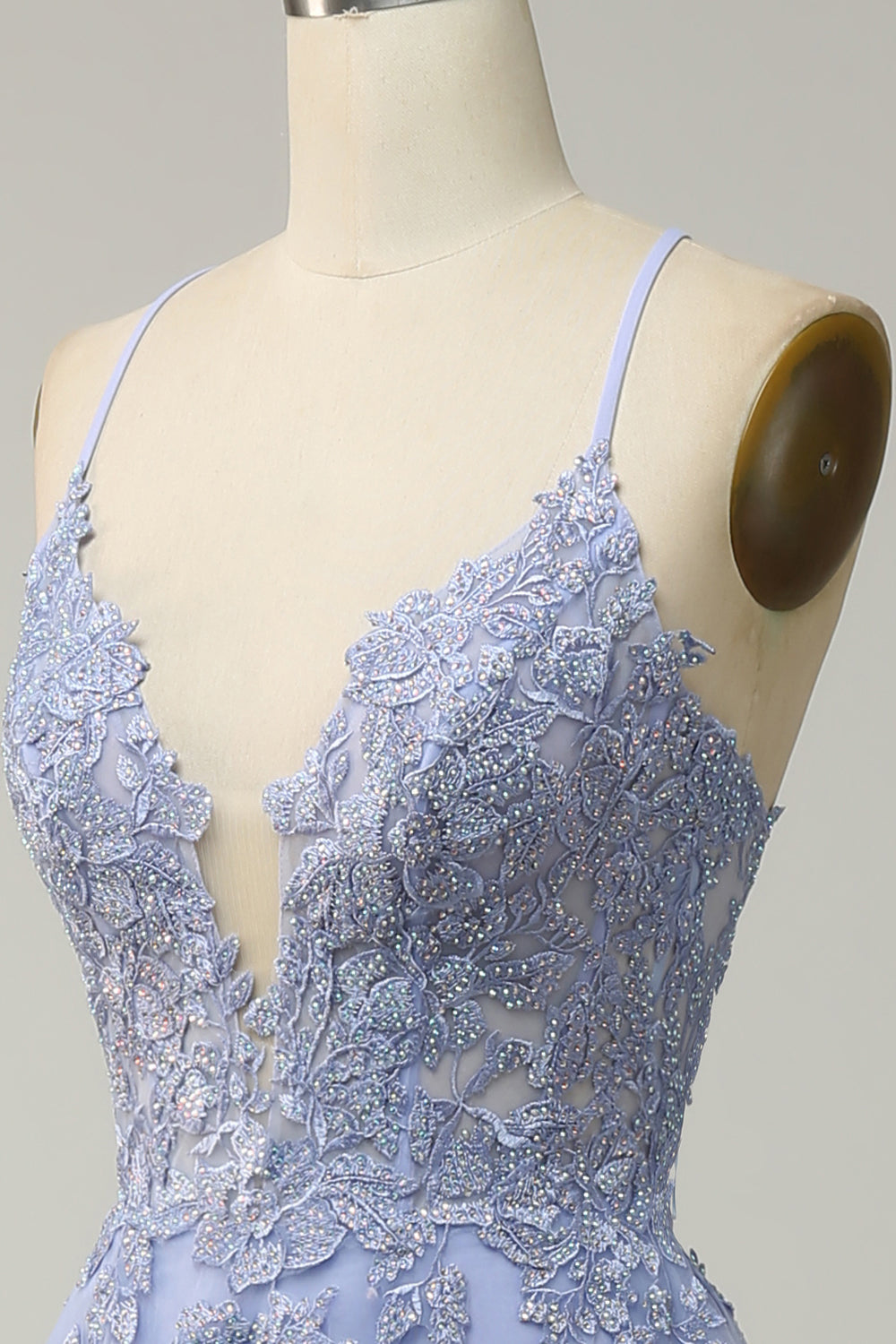 Ljuslila Spaghettiband A-linje Lång Balklänning Med Criss Cross Tillbaka