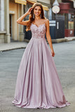 Glittrande A-linje Spaghetti Straps Blush Prom Klänning med Beading