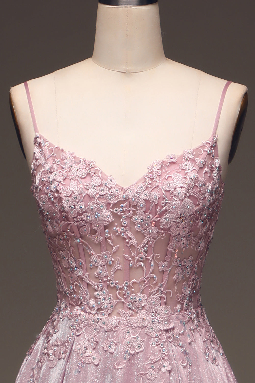 Glitter Spaghetti Straps Blush Prom Klänning med Beading