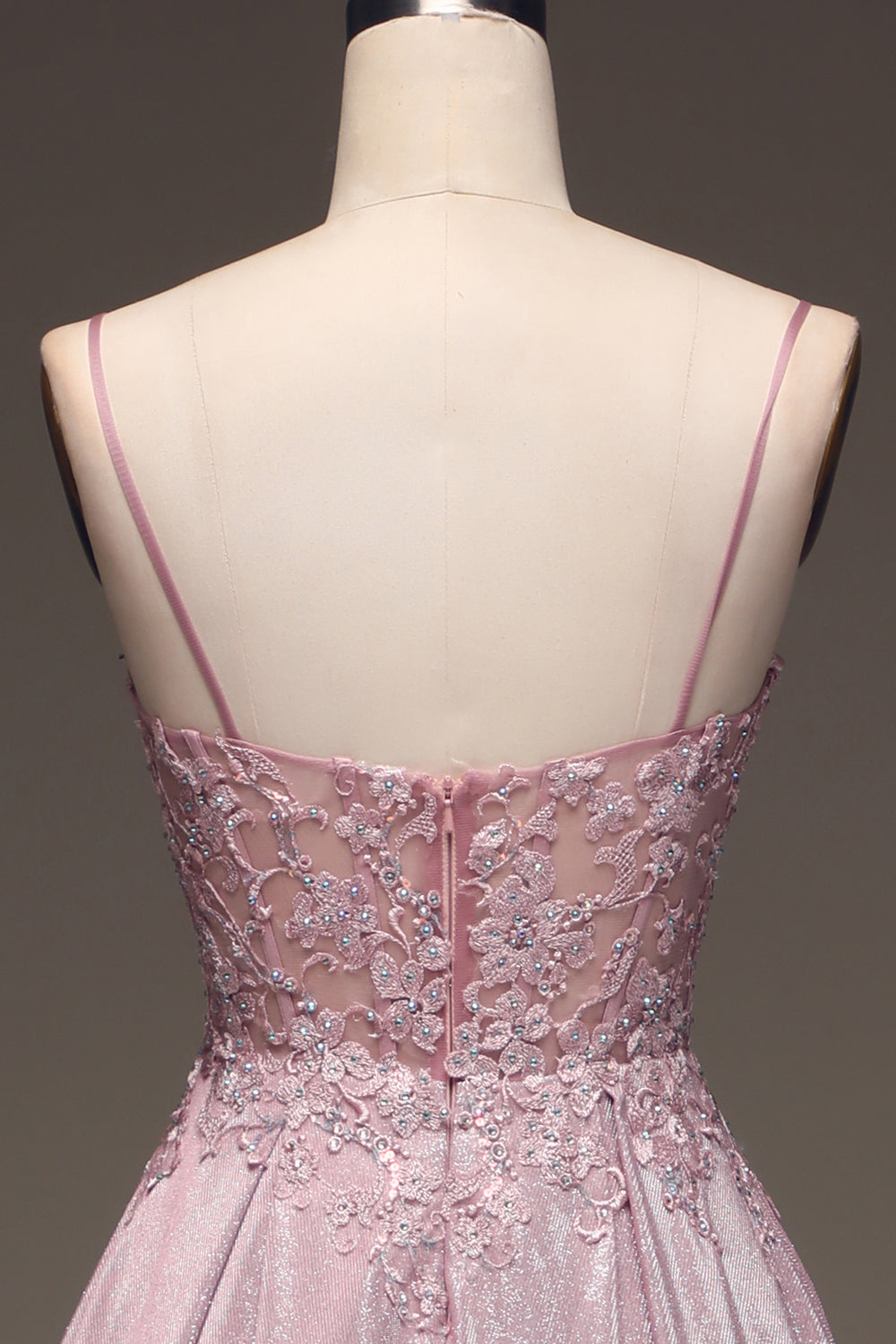 Glitter Spaghetti Straps Blush Prom Klänning med Beading