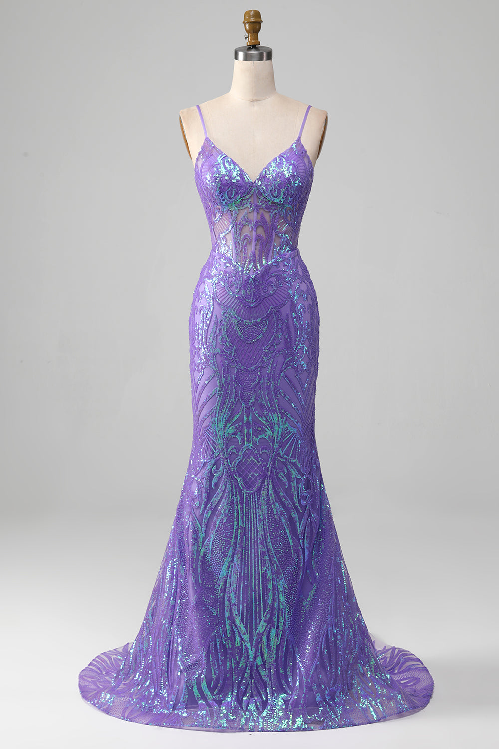 Mermaid Glittrande Lila Korsett Balklänning