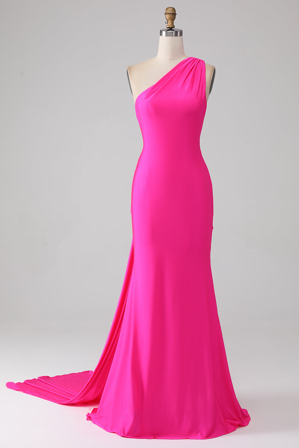 Mermaid Hot Pink One Shoulder Lång Balklänning