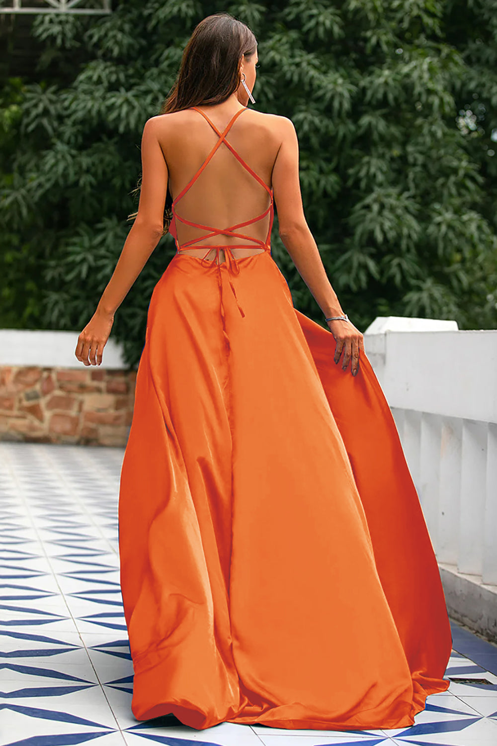 Royal Blue A-linje Spaghetti Straps Backless Lång Satin Balklänning med slits